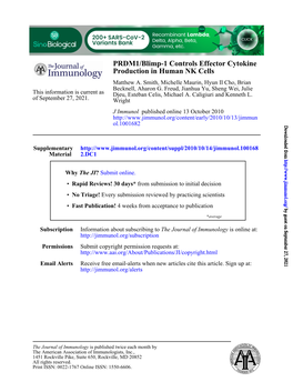 Production in Human NK Cells PRDM1/Blimp-1 Controls Effector