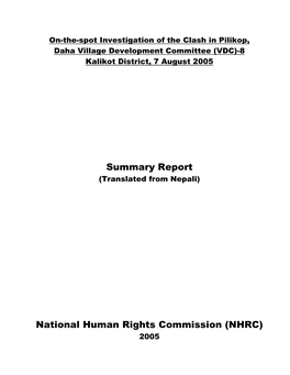 Sum M Ary Report National Hum an Rights Com M Ission (NHRC)