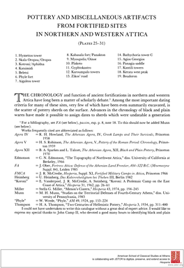 Pottery and Miscellaneous Artifacts from Fortified Sites in Northern and Western Attica