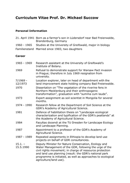 CV Em. Prof. Michael Succow