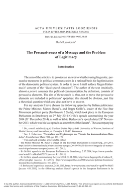 The Persuasiveness of a Message and the Problem of Legitimacy