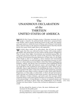 The UNANIMOUS DECLARATION of the THIRTEEN UNITED STATES of AMERICA