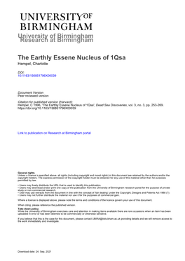 University of Birmingham the Earthly Essene Nucleus of 1Qsa