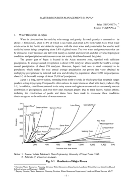 1. Water Resources in Japan Water Is Circulated on the Earth by Solar Energy and Gravity