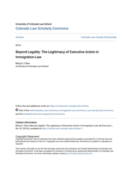 Beyond Legality: the Legitimacy of Executive Action in Immigration Law