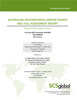 AUSTRALIAN WESTERN ROCK LOBSTER FISHERY MSC FULL-ASSESSMENT REPORT Western Rock Lobster Council