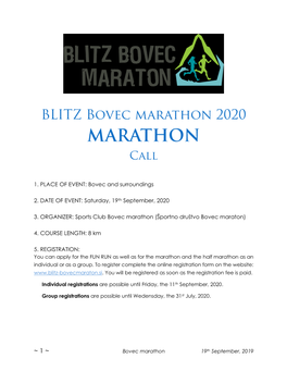 Saturday, 19Th September, 2020 3. ORGANIZER: Sports Club Bovec Marat