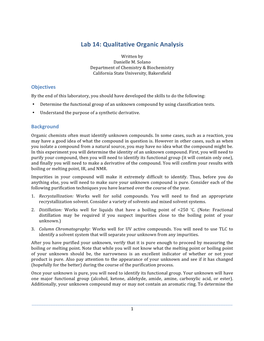 Lab 14: Qualitative Organic Analysis