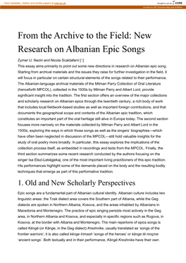 New Research on Albanian Epic Songs