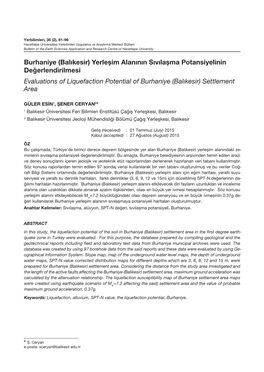 Burhaniye (Balıkesir) Yerleşim Alanının Sıvılaşma Potansiyelinin Değerlendirilmesi Evaluations of Liquefaction Potential of Burhaniye (Balıkesir) Settlement Area