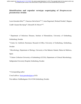 Identification and Capsular Serotype Sequetyping of Streptococcus Pneumoniae Strains