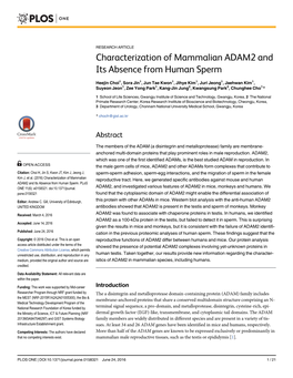 Characterization of Mammalian ADAM2 and Its Absence from Human Sperm