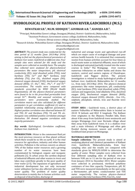 Hydrological Profile of Kathani River,Gadchiroli (M.S.) Rewatkar S.B.¹, M.I.M