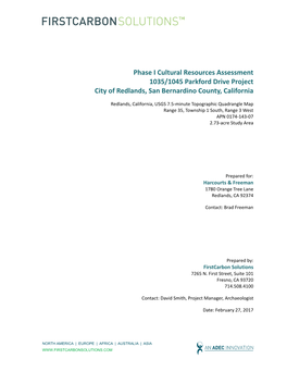 Phase I Cultural Resources Assessment 1035/1045 Parkford Drive Project City of Redlands, San Bernardino County, California