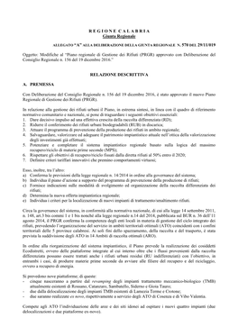 Modifiche Al “Piano Regionale Di Gestione Dei Rifiuti (PRGR) Approvato Con Deliberazione Del Consiglio Regionale N