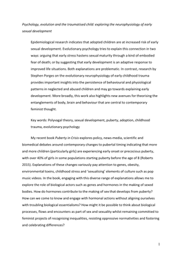 1 Psychology, Evolution and the Traumatised Child: Exploring the Neurophysiology of Early Sexual Development Epidemiological