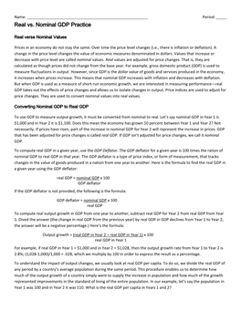 Real Vs. Nominal GDP Practice