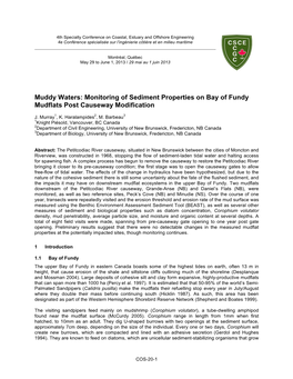 Monitoring of Sediment Properties on Bay of Fundy Mudflats Post Causeway Modification