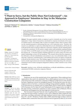 “I Want to Serve, but the Public Does Not Understand”—An Approach to Employees' Intention to Stay in the Malaysian Const