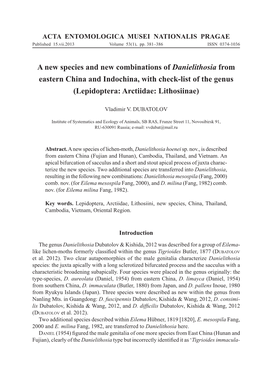 A New Species and New Combinations of Danielithosia from Eastern China and Indochina, with Check-List of the Genus (Lepidoptera: Arctiidae: Lithosiinae)