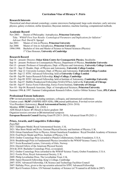 Curriculum Vitae of Hiranya V. Peiris Research Interests Academic