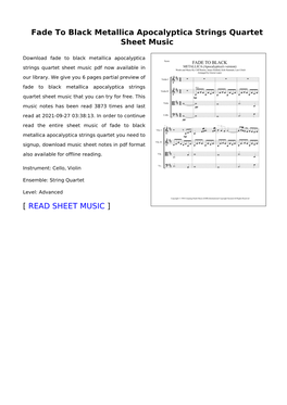 Sheet Music of Fade to Black Metallica Apocalyptica Strings Quartet You Need to Signup, Download Music Sheet Notes in Pdf Format Also Available for Offline Reading