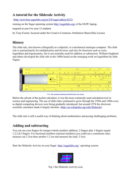 A Tutorial for the Sliderule Activity History Adding and Subtracting