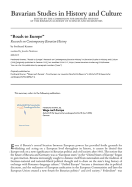 “Roads to Europe” Research on Contemporary Bavarian History by Ferdinand Kramer