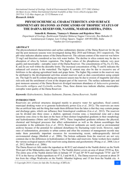 PHYSICOCHEMICAL CHARACTERISTICS and SURFACE SEDIMENTARY DIATOMS AS INDICATORS of TROPHIC STATUS of the DARNA RESERVOIR, NASHIK, MAHARASHTRA, INDIA Sumedh K