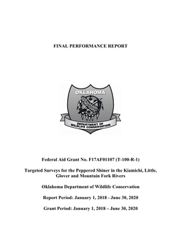 FINAL PERFORMANCE REPORT Federal Aid Grant No. F17AF01107
