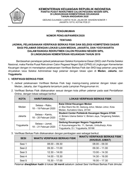 Kementerian Keuangan Republik Indonesia Panitia Pusat Rekrutmen Calon Pegawai Negeri Sipil Di Lingkungan Kementerian Keuangan Tahun Anggaran 2020