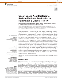 Use of Lactic Acid Bacteria to Reduce Methane Production in Ruminants, a Critical Review