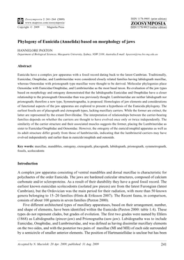 Phylogeny of Eunicida (Annelida) Based on Morphology of Jaws