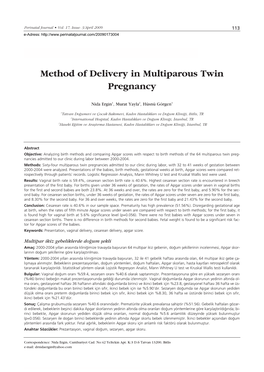 Method of Delivery in Multiparous Twin Pregnancy