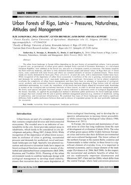 Urban Forests of Riga, Latvia – Pressures, Naturalness, Attitudes /.../ I