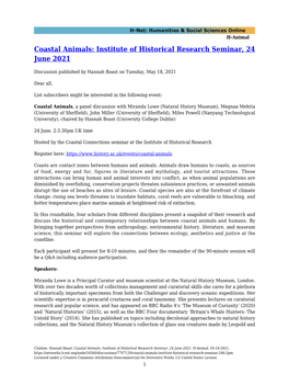 Coastal Animals: Institute of Historical Research Seminar, 24 June 2021