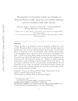 Measurement of Secondary Cosmic Ray Intensity at Regener-Pfotzer Height