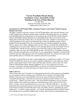 Victoria Woodhull, Phoenix Rising Scandalous Voices: Journalistic