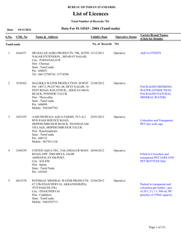 List of Licences