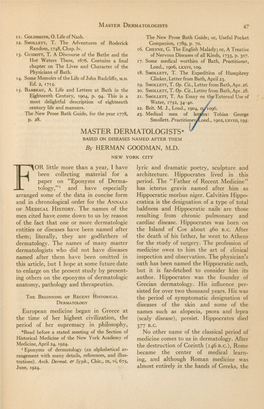 MASTER DERMATOLOGISTS* BASED on DISEASES NAMED AFTER THEM by HERMAN GOODMAN, M.D