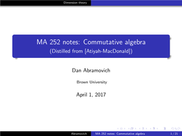 MA 252 Notes: Commutative Algebra (Distilled from [Atiyah-Macdonald])