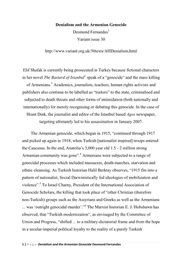 Desmond Fernandes Denialism and the Armenian Genocide.Pdf