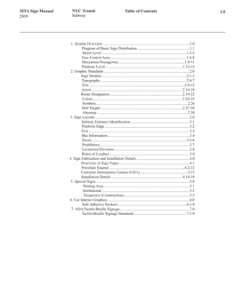 2009 NYC Transit Subway MTA Sign Manual Table of Contents