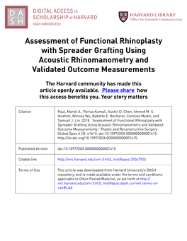 Assessment of Functional Rhinoplasty with Spreader Grafting Using Acoustic Rhinomanometry and Validated Outcome Measurements