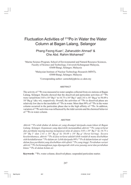 Fluctuation Activities of 210Po in Water the Water Column at Bagan Lalang, Selangor