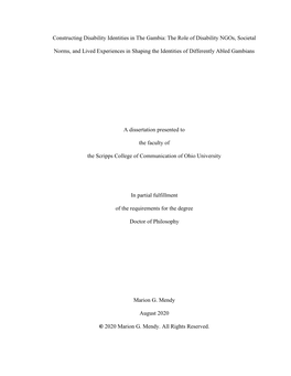 Constructing Disability Identities in the Gambia: the Role of Disability Ngos, Societal