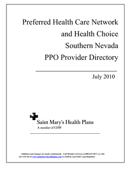 Preferred Health Care Network and Health Choice Southern Nevada PPO Provider Directory