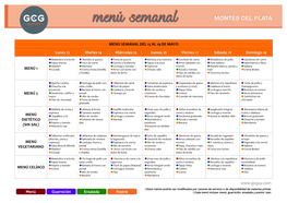 MENÚ SEMANAL DEL 13 AL 19 DE MAYO Lunes 13 Martes 14