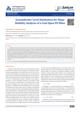 Groundwater Level Estimation for Slope Stability Analysis of a Coal Open Pit Mine