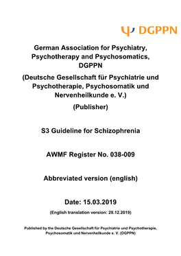 Deutsche Gesellschaft Für Psychiatrie Und Psychotherapie, Psychosomatik Und Nervenheilkunde E